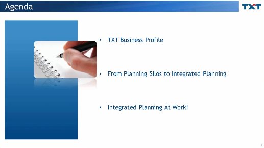 Más allá de la planificación por silos: el Integrated Planning como factor de rentabilidad, por TXT e-solutions. Webinar de 40 minutos.