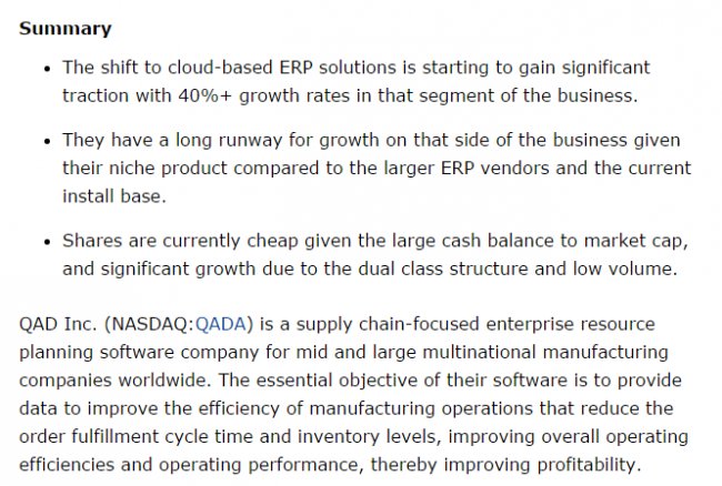 seekingalpha.com analiza el paso del Onpremise al Cloud del ERP de QAD para Alimentación (Artículo en inglés)