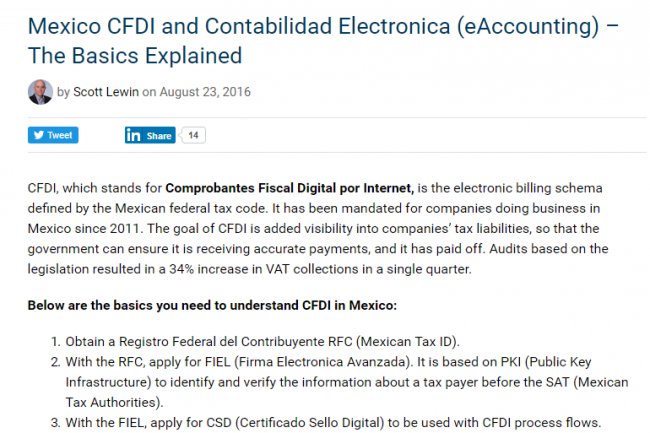 invoicewareint.com explica la Factura electrónica en México [Artículo en inglés]