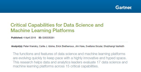 17 Plataformas "Data Science" y "Machine Learning". Evaluación Gartner Capacidades Críticas [4 de abril 2018]